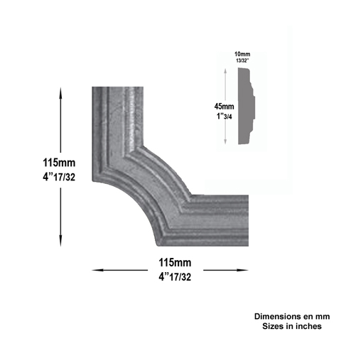 Moulure d'angle pour profil 45x10mm en aluminium pour habillage de soubassement de portail