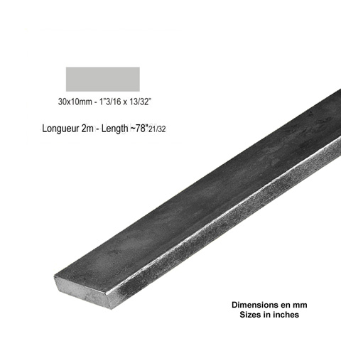 Barre profile plate 30x10mm longueur 2m lisse en acier lamin brut