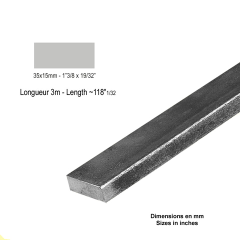 Barre profile plate 35x15mm longueur 3m lisse en acier lamin brut