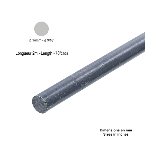 Barre profile rond 14mm longueur 2m lisse en acier lamin brut