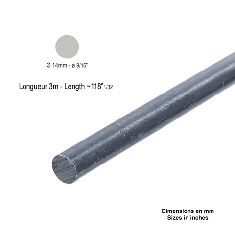 Barre profile rond 14mm longueur 3m lisse en acier lamin brut