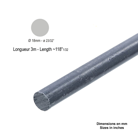 Barre profile ronde de 18mm longueur 3m lisse en acier lamin brut