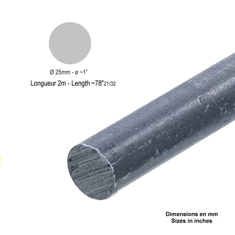 Barre profile ronde de 25mm longueur 2m lisse en acier lamin brut