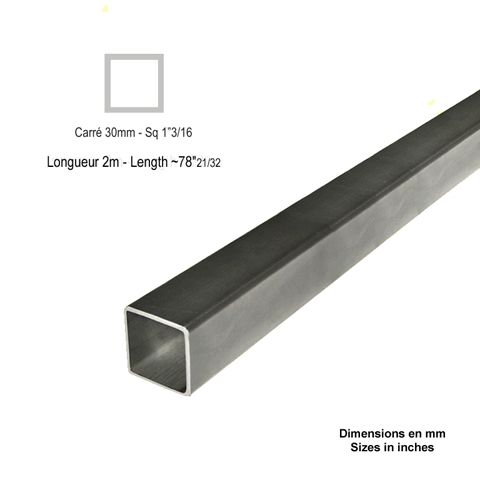Barre profile tube 30x30mm longueur 2m carr lisse acier lamin brut