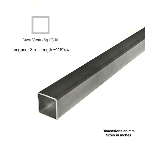 Barre profile tube 30x30mm longueur 3m carr lisse acier lamin brut