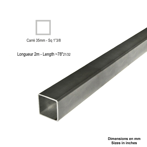 Barre profile tube 35x35mm longueur 2m carr lisse acier lamin brut
