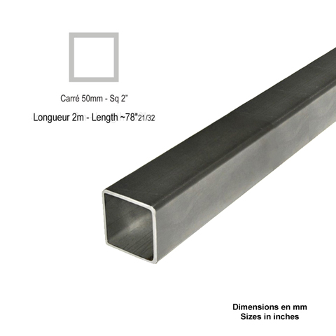 Barre profile tube 50x50mm longueur 2m carr lisse acier lamin brut