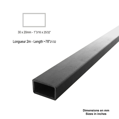 Barre profile tube 30x20mm longueur 2m rectangulaire lisse acier brut