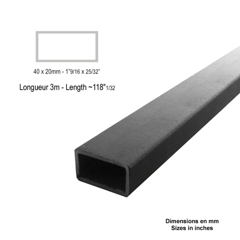 Barre profile tube 40x20mm longueur 3m rectangulaire lisse acier brut