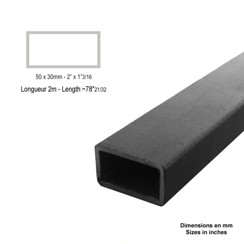 Barre profile tube 50x30mm longueur 2m rectangulaire lisse acier brut
