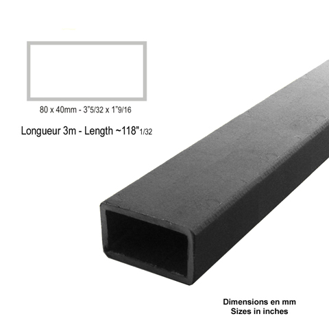 Barre profile tube 80x40mm longueur 3m rectangulaire lisse acier brut
