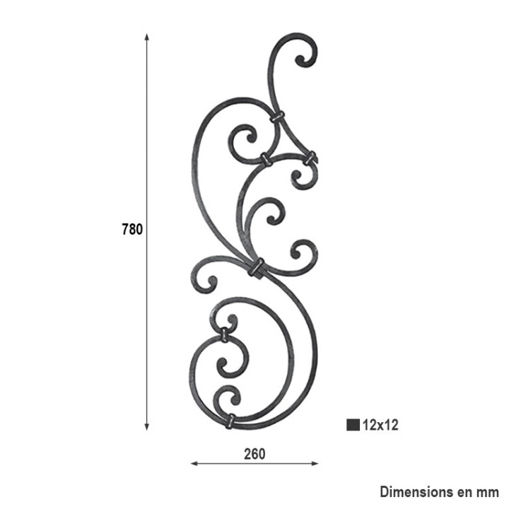 Panneau décoratif pour escaliers ou balustrades 780x260mm 12x12