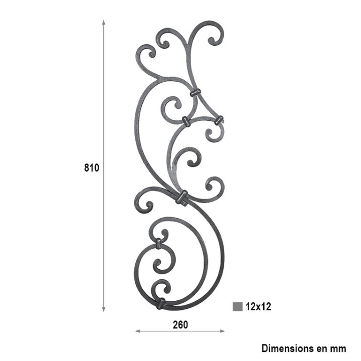 Panneau décoratif 810x260mm pour escaliers ou balustrades 12x12