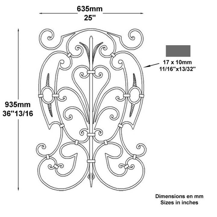 Panneau décoratif pour garde corps 935x635mm plats de 16x10mm