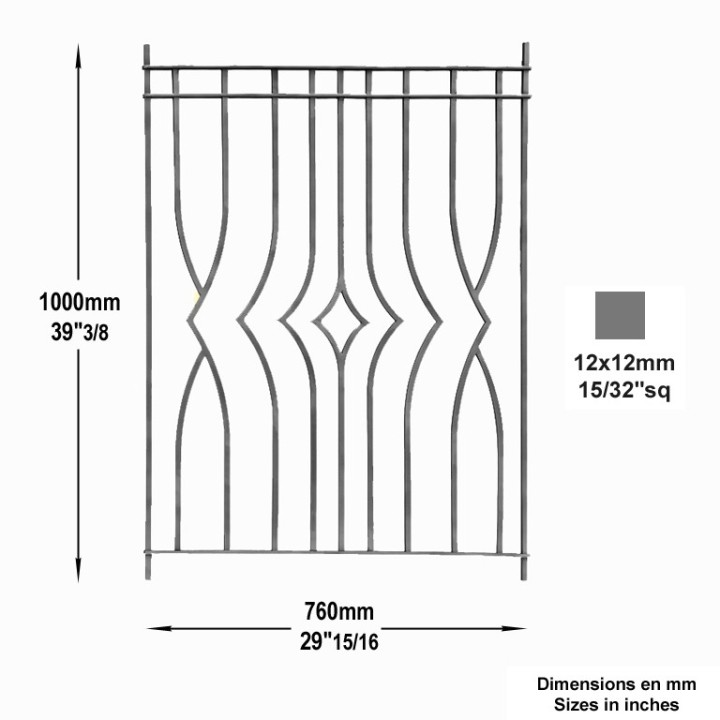 Panneau décoratif style art déco hauteur 1000x760 12x12 et 25x6mm