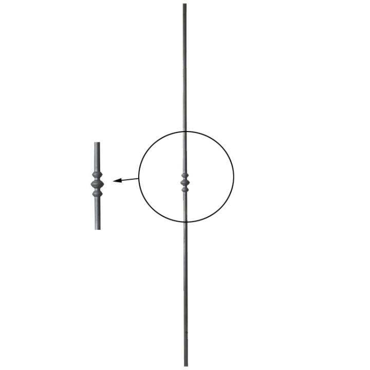 Balustre forgé droit lisse haut. 1200mm ø14mm motif hauteur 58mm