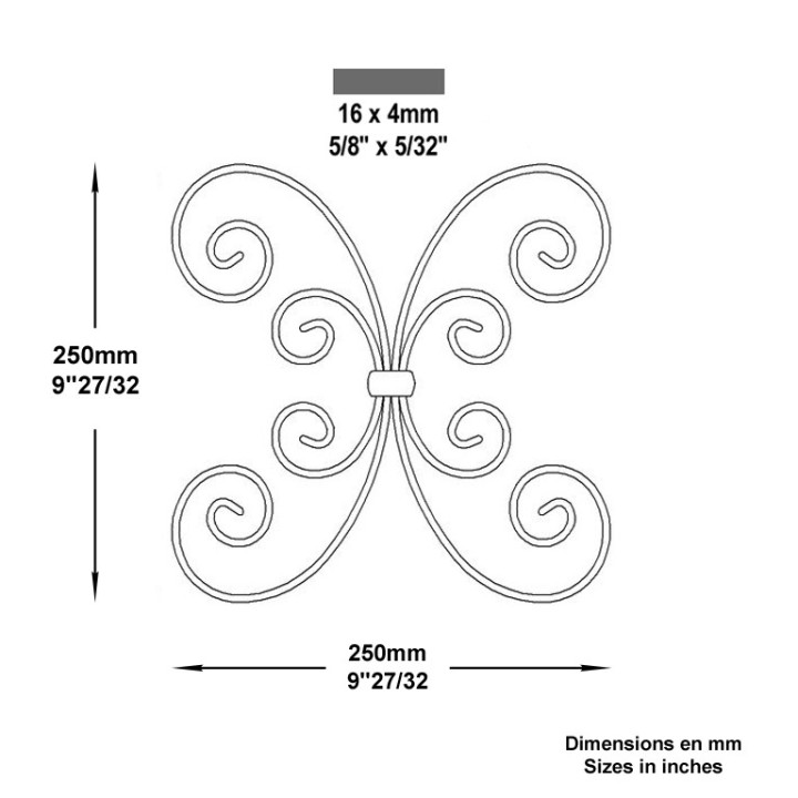 Panneau décoratif à 4 volutes assemblées hauteur 250x250mm 16x4