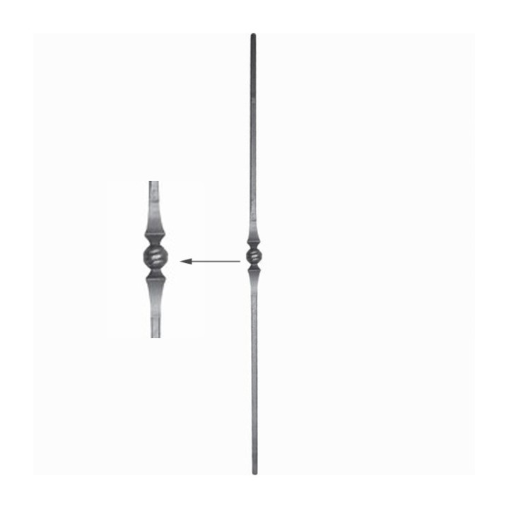 Balustre droit en acier forgé grenaillé hauteur 1000mm en 14x14mm