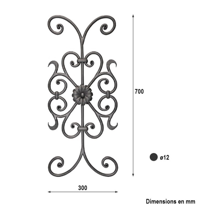 Panneau décoratif art déco en ronds ø12mm à noyaux 700x300mm