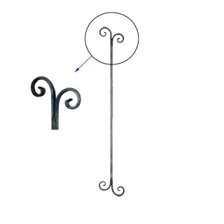 Balustre avec extrémités forgées droites pattes d'oies 900x130mm
