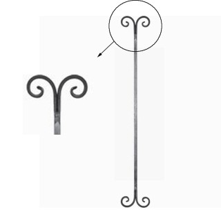 Balustre avec extrémités forgées droites demi volutes 900x130mm