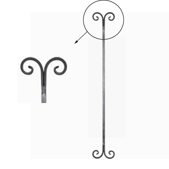 Balustre avec extrémités forgées droites demi volutes 900x130mm