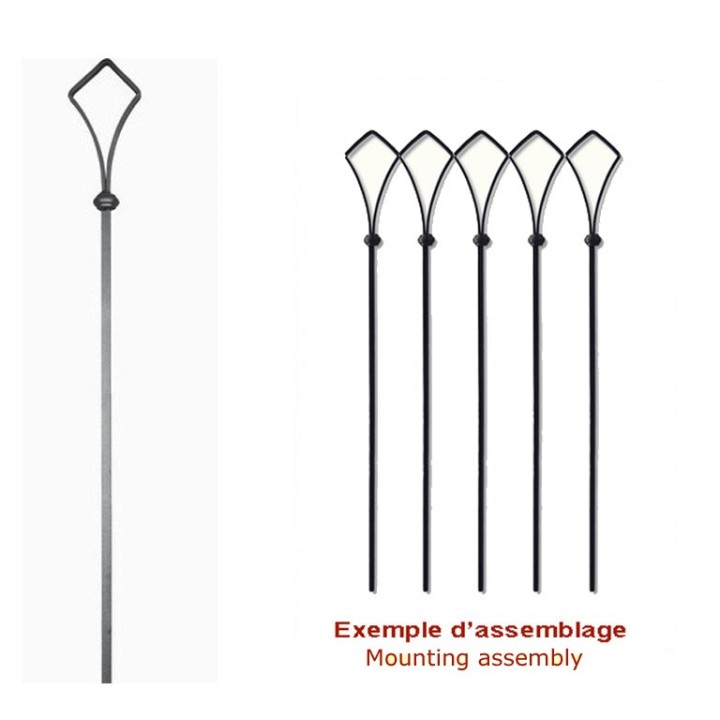 Balustre façon gothique hauteur 1400 carré 14x14mm motif 110x200