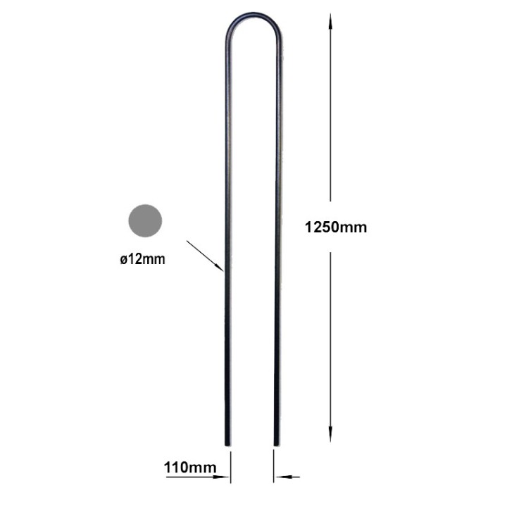 Balustre pour piscine arrondi 1250mm rond ø12mm écartement 100