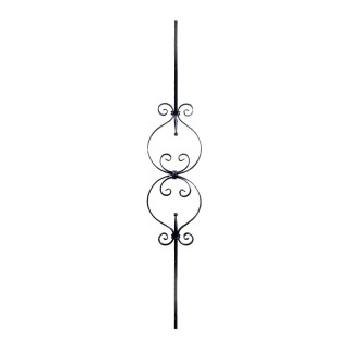 Balustre assemblé lisse avec décors volutes symétriques en 12x6mm