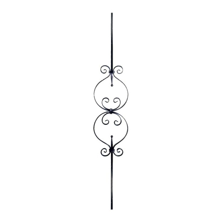 Balustre assemblé lisse avec décors volutes symétriques en 12x6mm