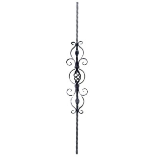 Balustre assemblé martelé 12x12mm avec boule torsadée et volutes