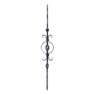 Balustre martelé assemblé 12x12mm avec boule torsadée et volutes