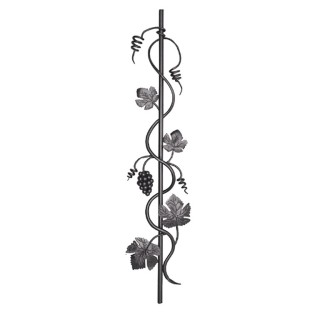 Balustre en acier forgé grenaillé avec feuilles de vignes et raisins