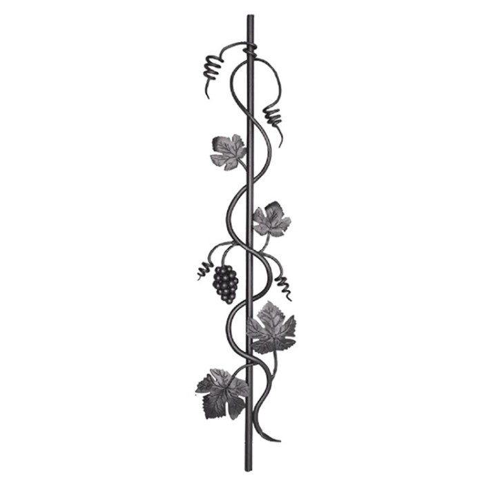 Balustre en acier forgé grenaillé avec feuilles de vignes et raisins
