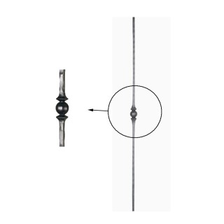 Balustre 1000mm en acier forgé martelé 4 faces et 1 motif forgé