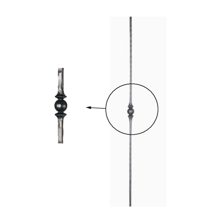 Balustre 1000mm en acier forgé martelé 4 faces et 1 motif forgé