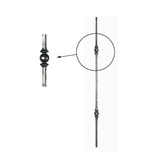 Balustre 1000mm en acier forgé martelé 4 faces et 2 motifs forgés