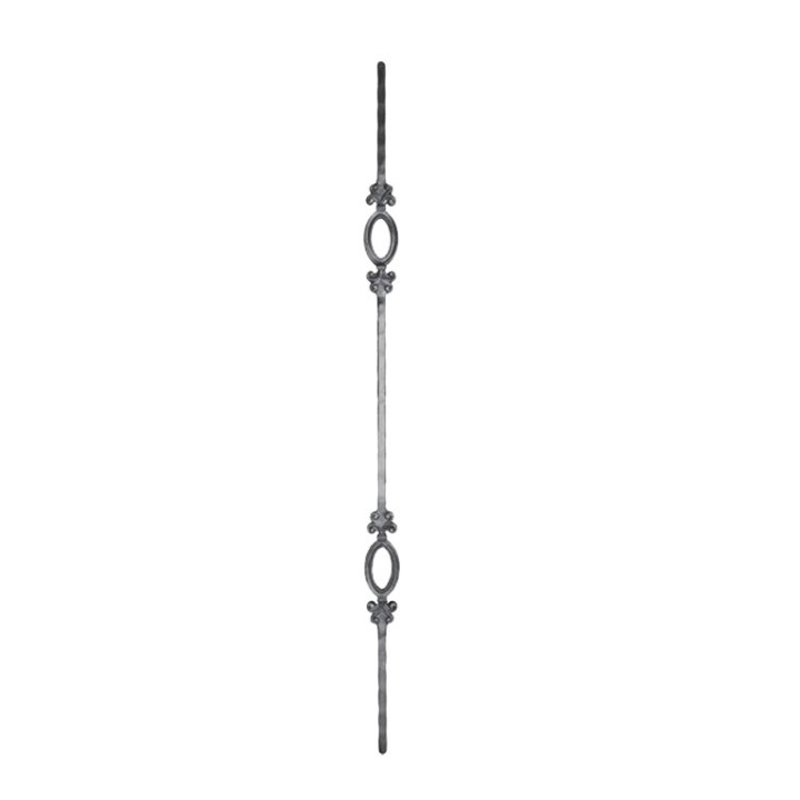 Balustre 950mm en acier forgé martelé et 2 motifs forgés 170x55mm