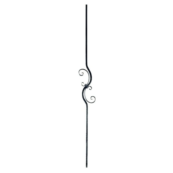 Balustre 12x12mm acier forgé lisse avec un motif à volutes en "C"