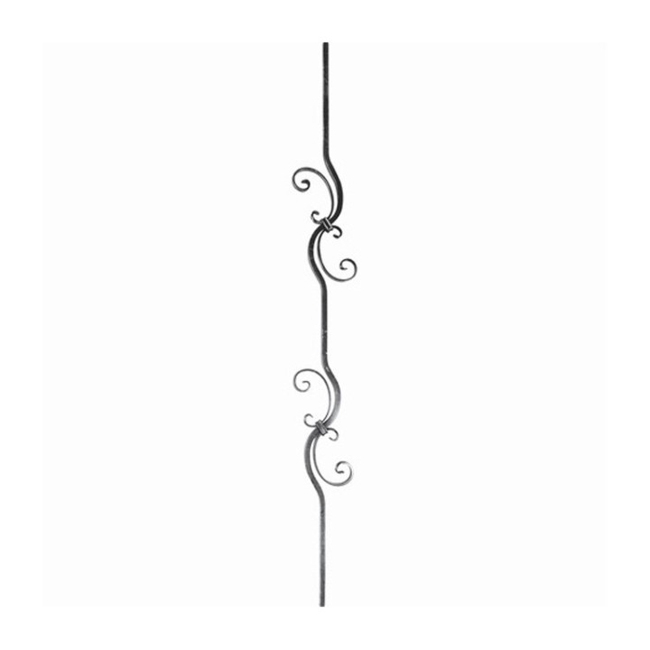 Balustre 12x12mm acier forgé lisse avec motifs à volutes en "C"