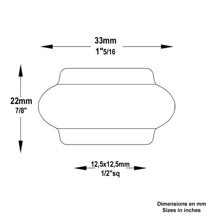 Manchons courts carrés en fonte haut. 22mm pour carrés 12 ou 14