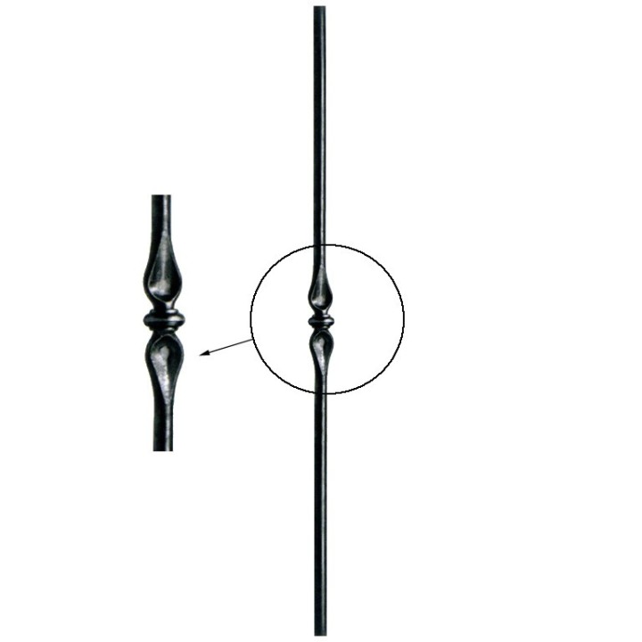 Poteau acier rond Ø25mm 1200mm lisse avec motif central 240mm