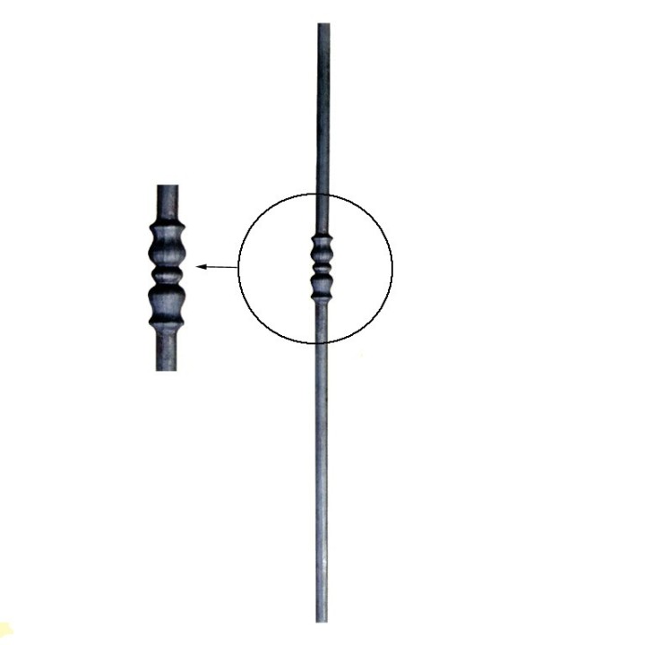 Poteau acier rond Ø25mm 1200mm lisse avec motif central 130mm