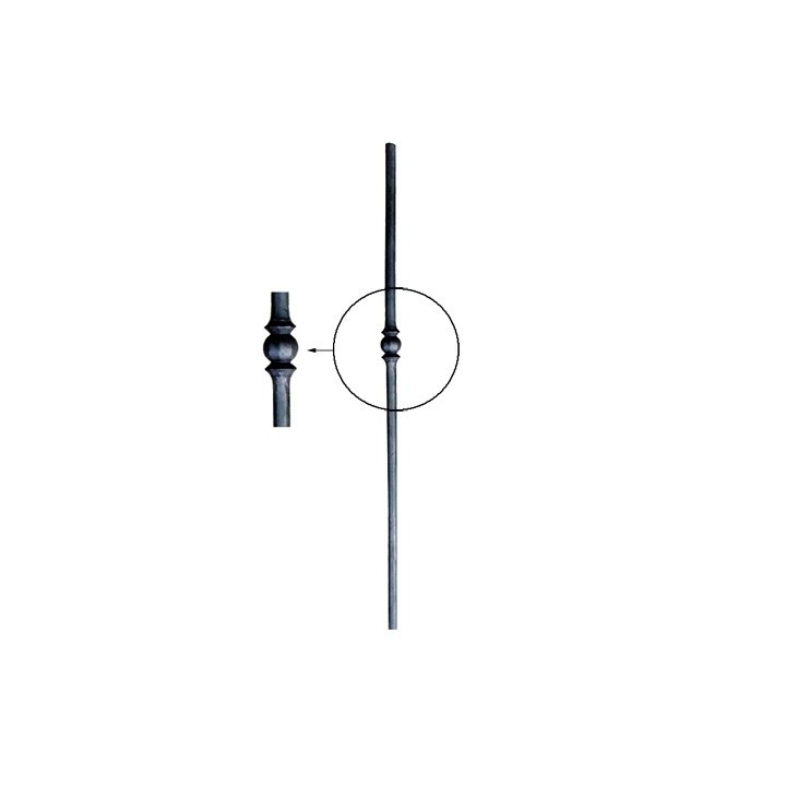 Poteau acier rond Ø25mm 1200mm lisse avec motif central 100mm