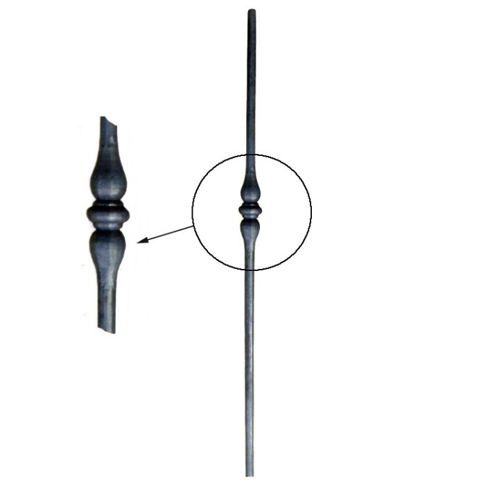 Poteau acier rond Ø25mm 1200mm lisse avec motif central 200mm
