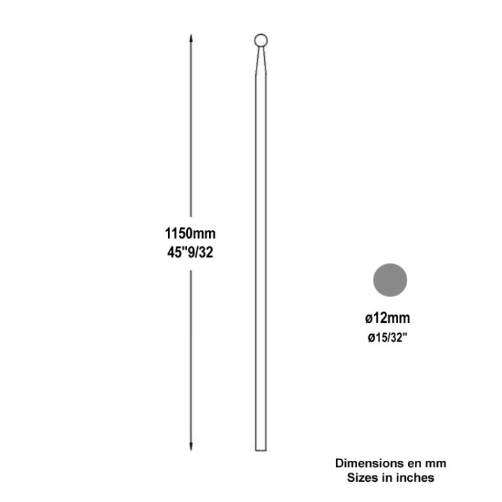 Barreau entourage piscine forgé et boule Ø12mm hauteur 1150mm