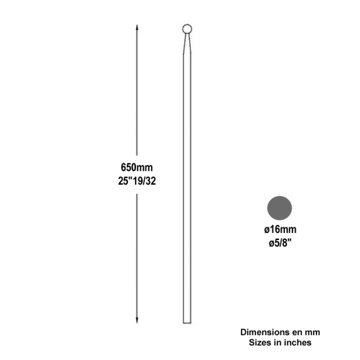Barreaux pointes forgées et boule Ø16mm hauteur 650mm à 1200mm
