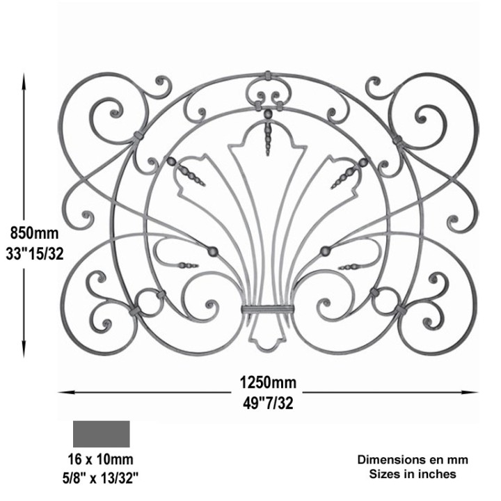 Panneaux déco fer forgé finitions boules grenaillé 1250x850 ø12mm