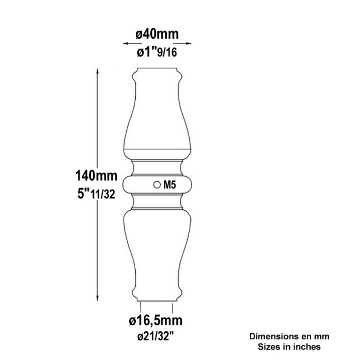 Garnitures en laiton poli patiné verni hauteur 140mm ronds ø16mm