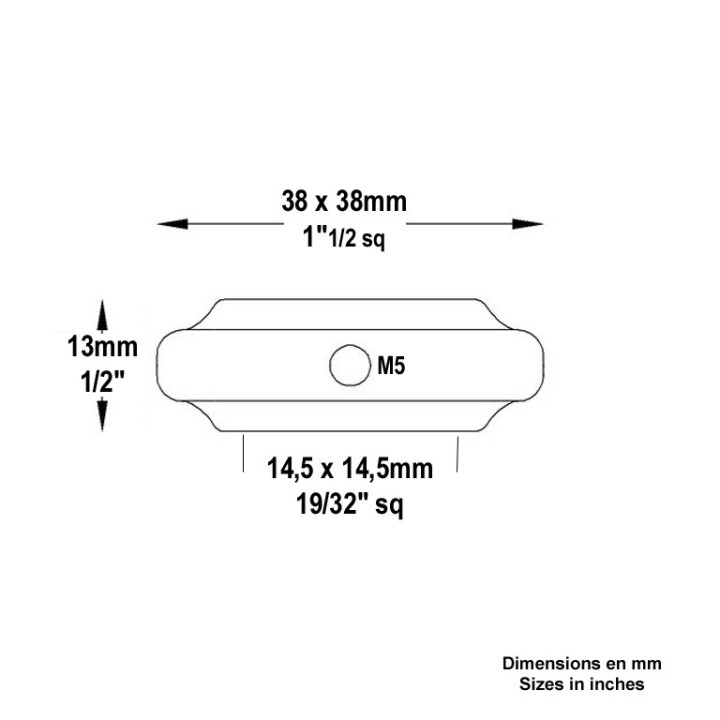 Olives courtes laiton poli verni vis M5 Htr 21mm 14x14 et 16x16mm